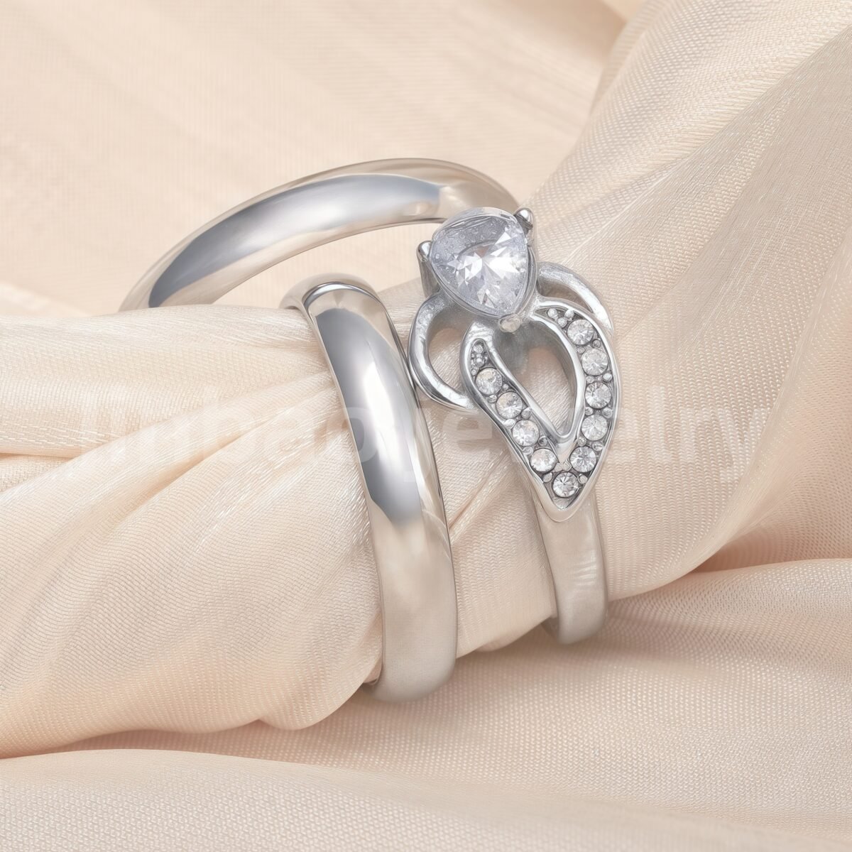 High Quality Exquisite Diamond - Row Stainless Steel Wedding Rings - Image 9