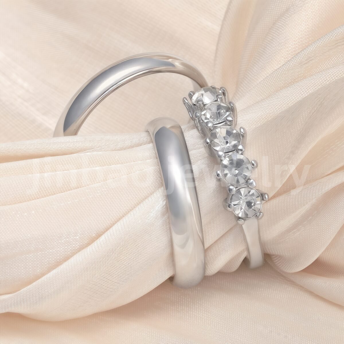 High Quality Exquisite Diamond - Row Stainless Steel Wedding Rings - Image 17