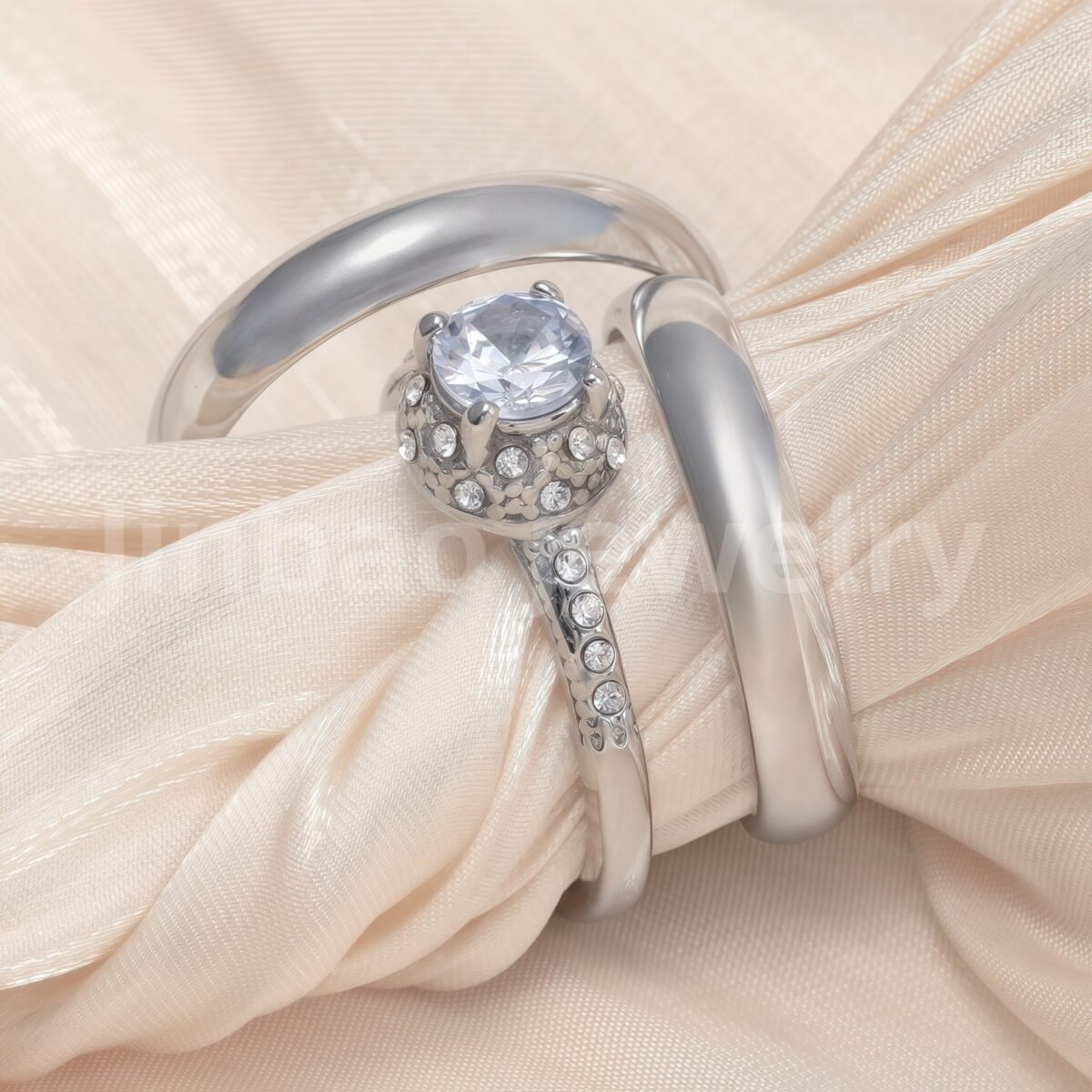 High Quality Exquisite Diamond - Row Stainless Steel Wedding Rings - Image 15