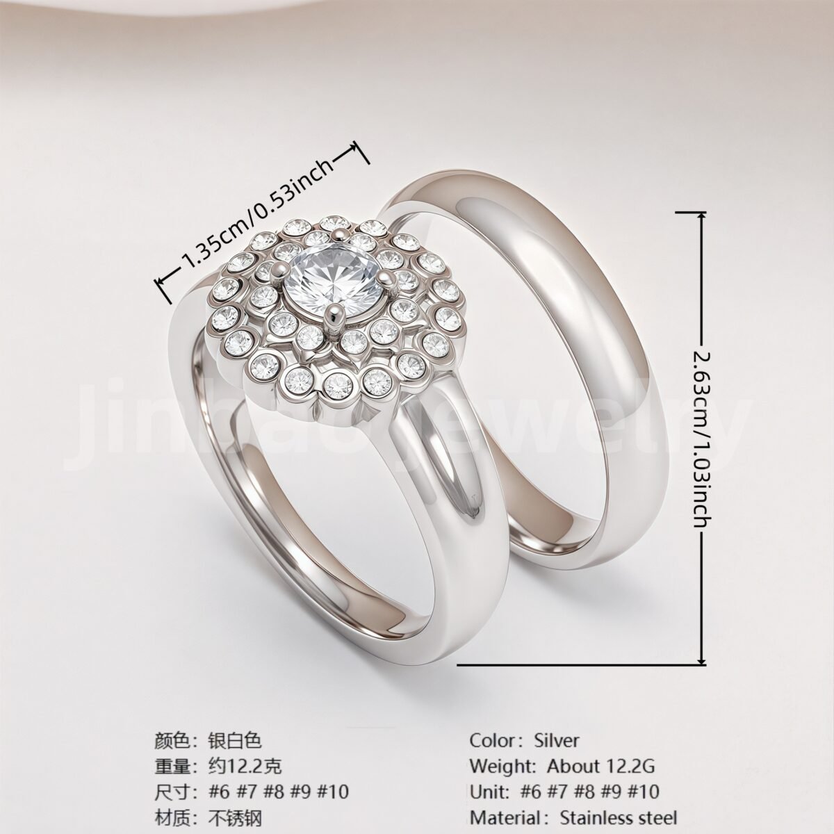 High Quality Exquisite Diamond - Row Stainless Steel Wedding Rings - Image 2