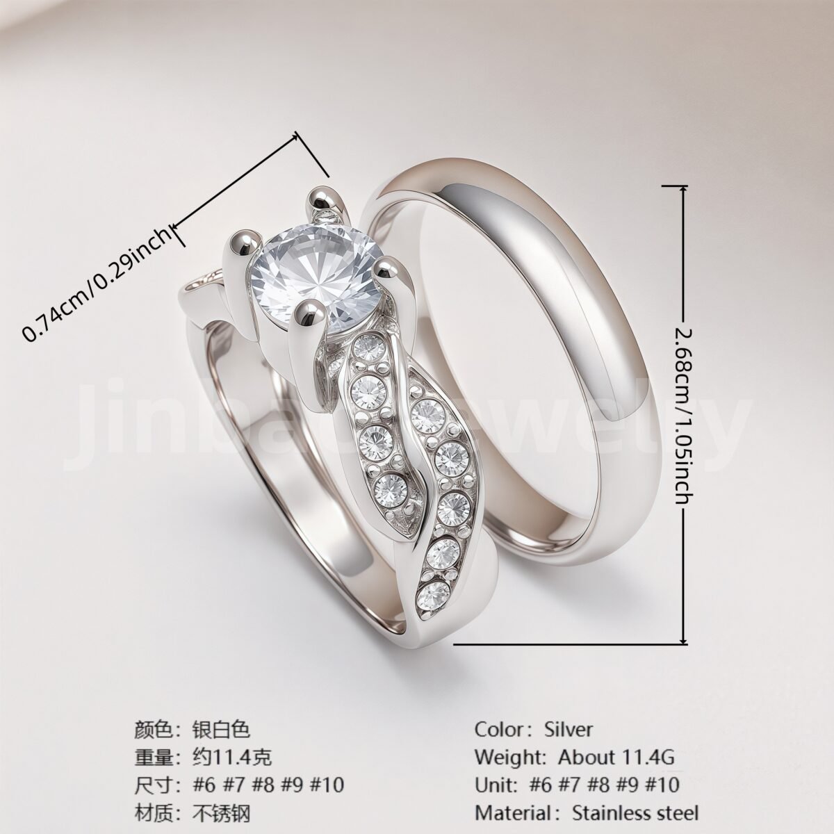 High Quality Exquisite Diamond - Row Stainless Steel Wedding Rings - Image 4