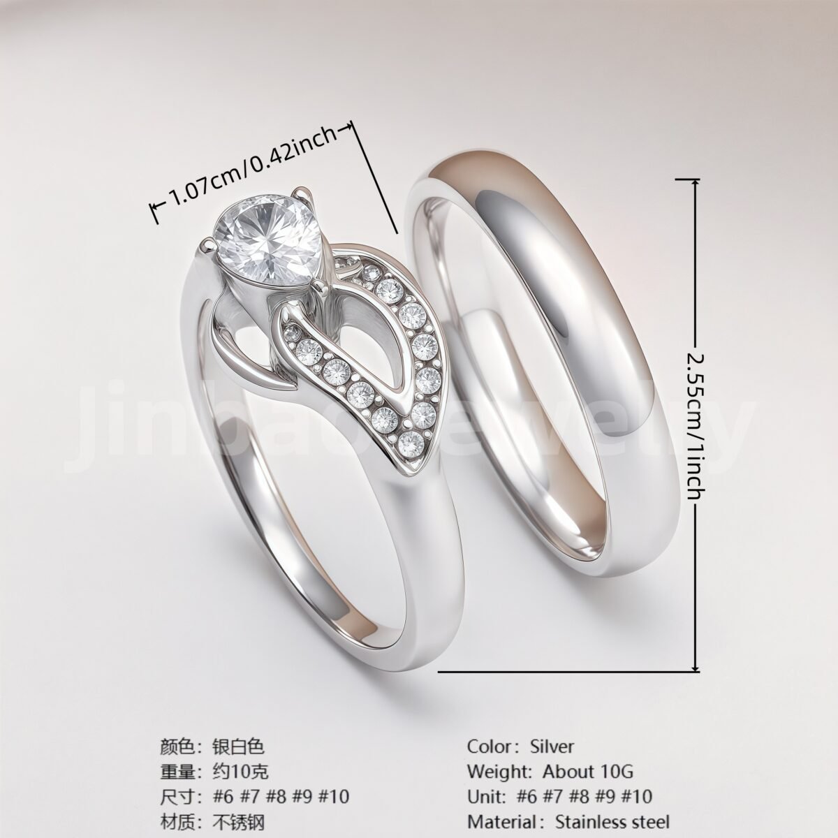 High Quality Exquisite Diamond - Row Stainless Steel Wedding Rings - Image 8