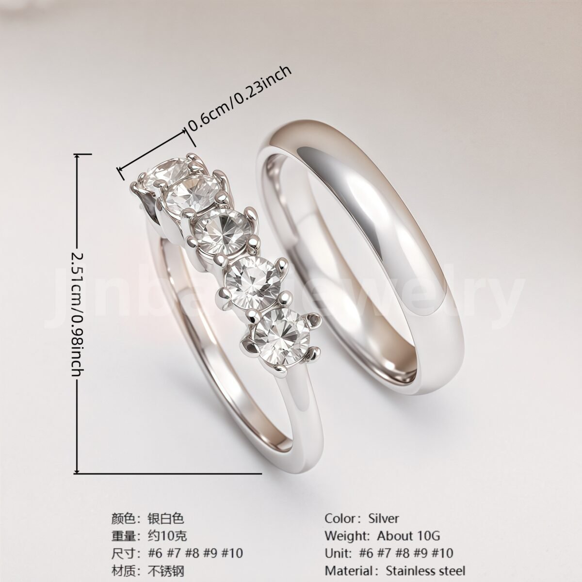 High Quality Exquisite Diamond - Row Stainless Steel Wedding Rings - Image 16