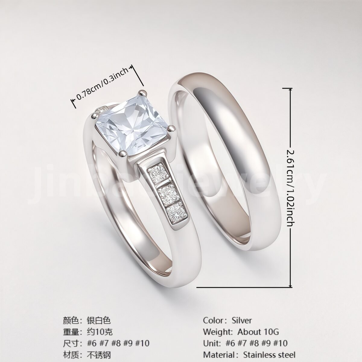 High Quality Exquisite Diamond - Row Stainless Steel Wedding Rings - Image 6
