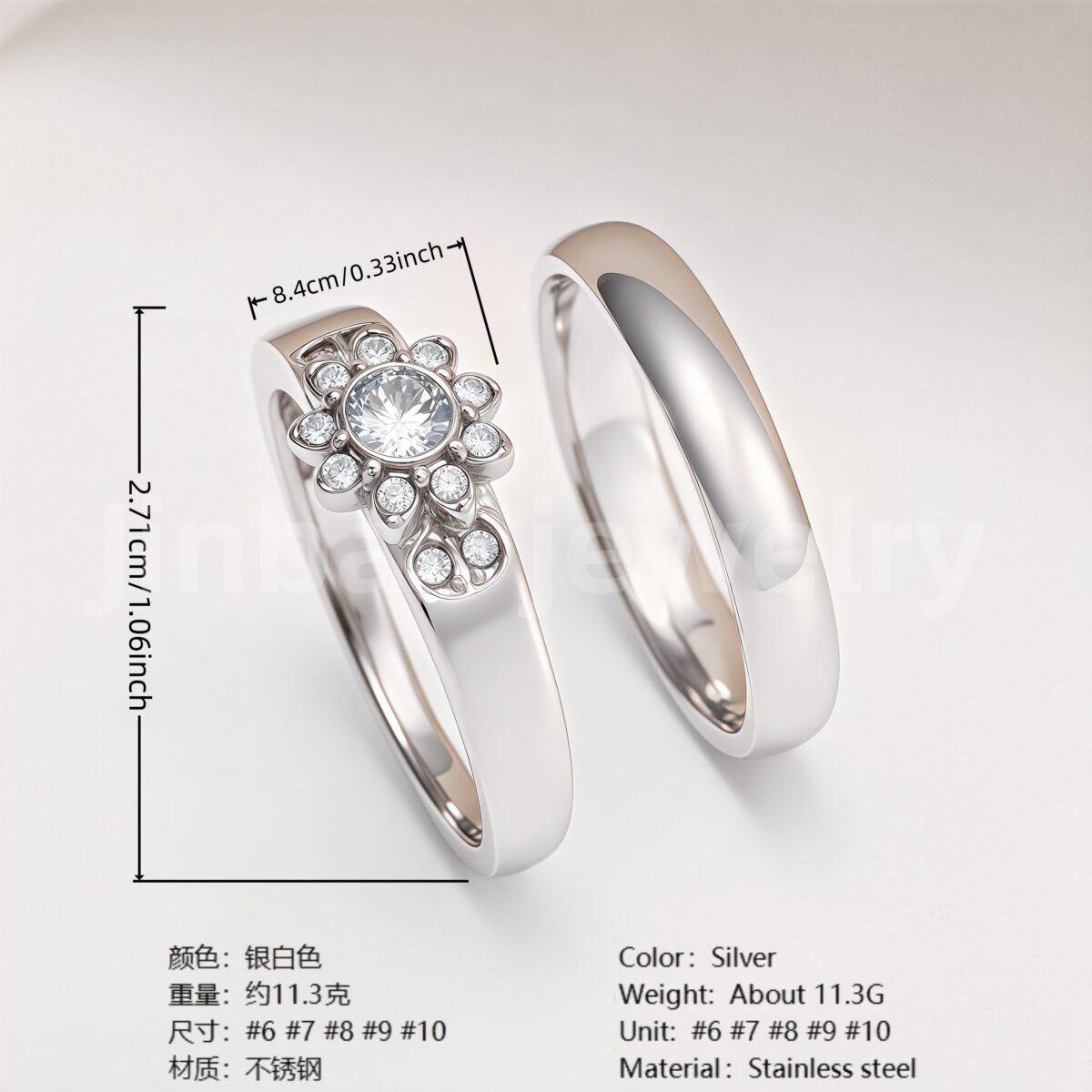 High Quality Exquisite Diamond - Row Stainless Steel Wedding Rings - Image 10