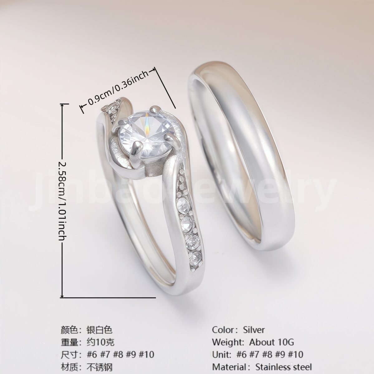 High Quality Exquisite Diamond - Row Stainless Steel Wedding Rings - Image 12