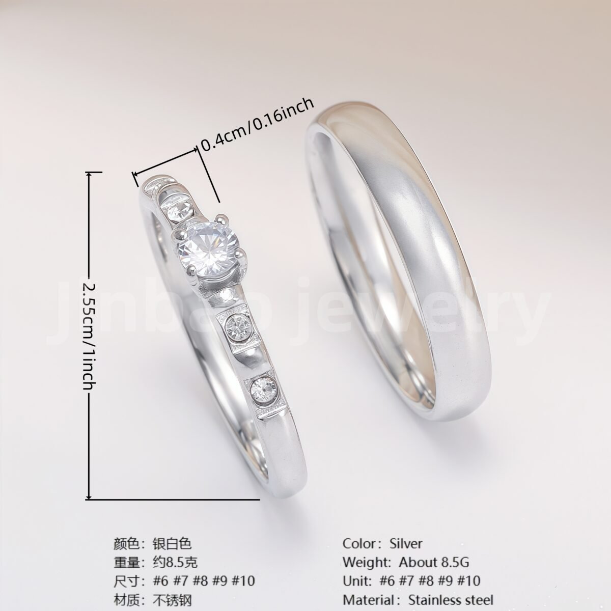 High Quality Exquisite Diamond - Row Stainless Steel Wedding Rings - Image 18