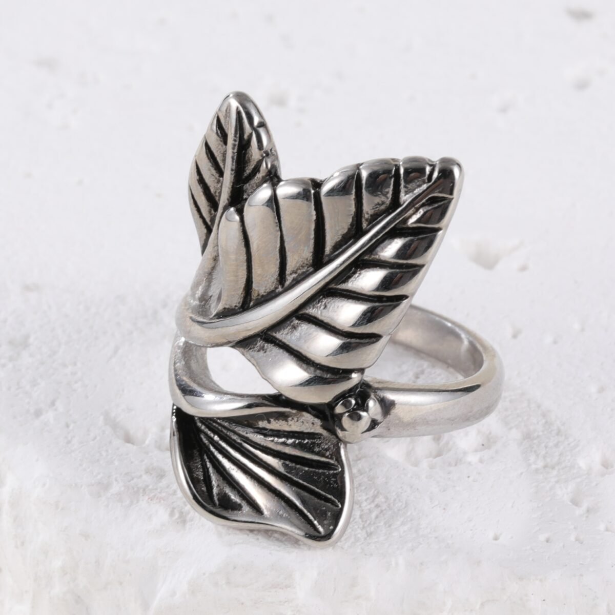 Simple Natural Leaf Silver Stainless Steel Women's Ring丨K07151 - Image 7