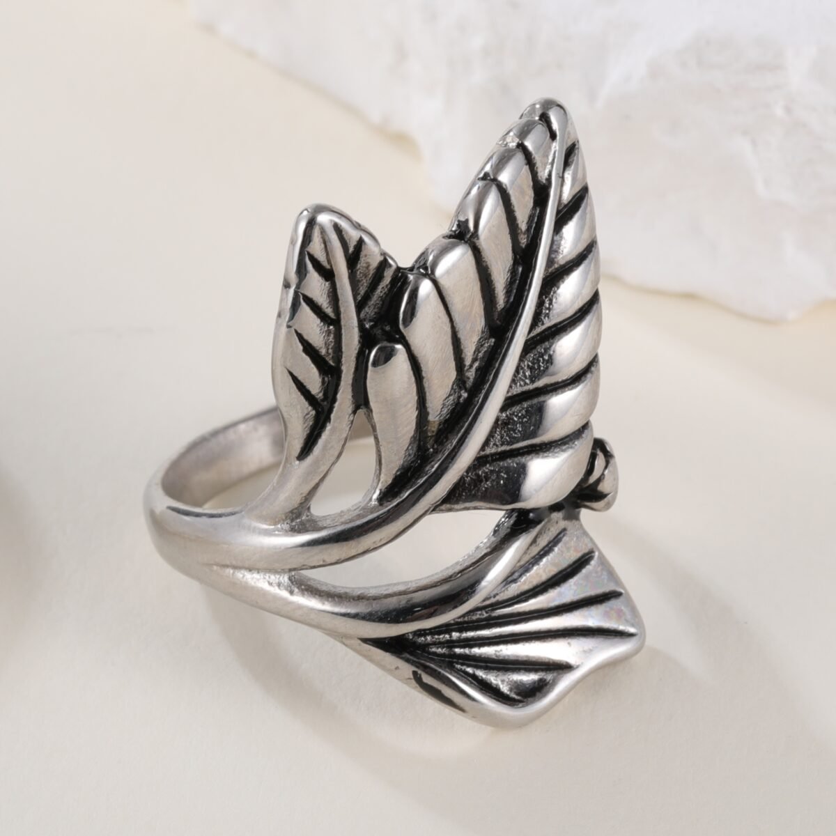 Simple Natural Leaf Silver Stainless Steel Women's Ring丨K07151 - Image 6