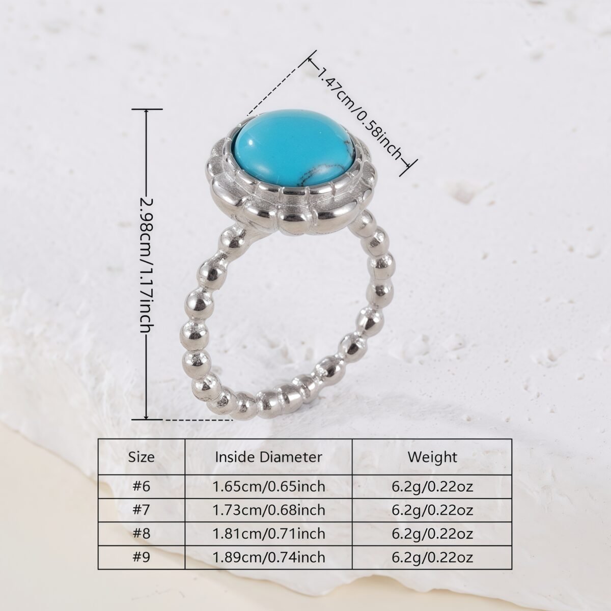 Vintage Round Gemstone Stainless Steel Women's Waterproof Ring丨K0186 - Image 3