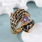 Creative Gemstone and Black Enamel Stainless Steel Women's RingحC-309 - Image 3