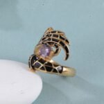 Creative Gemstone and Black Enamel Stainless Steel Women's RingحC-309 - Image 4