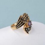 Creative Gemstone and Black Enamel Stainless Steel Women's RingحC-309 - Image 6
