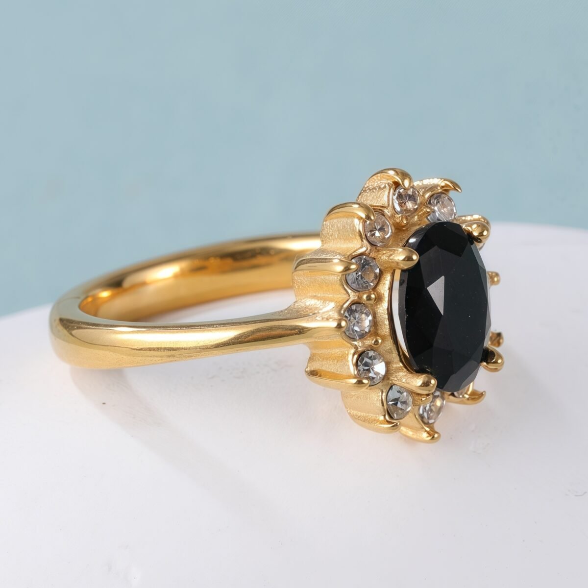 Stylish Black Gemstone Flower-Shaped Stainless Steel Women's Ring丨BL504J - Image 3