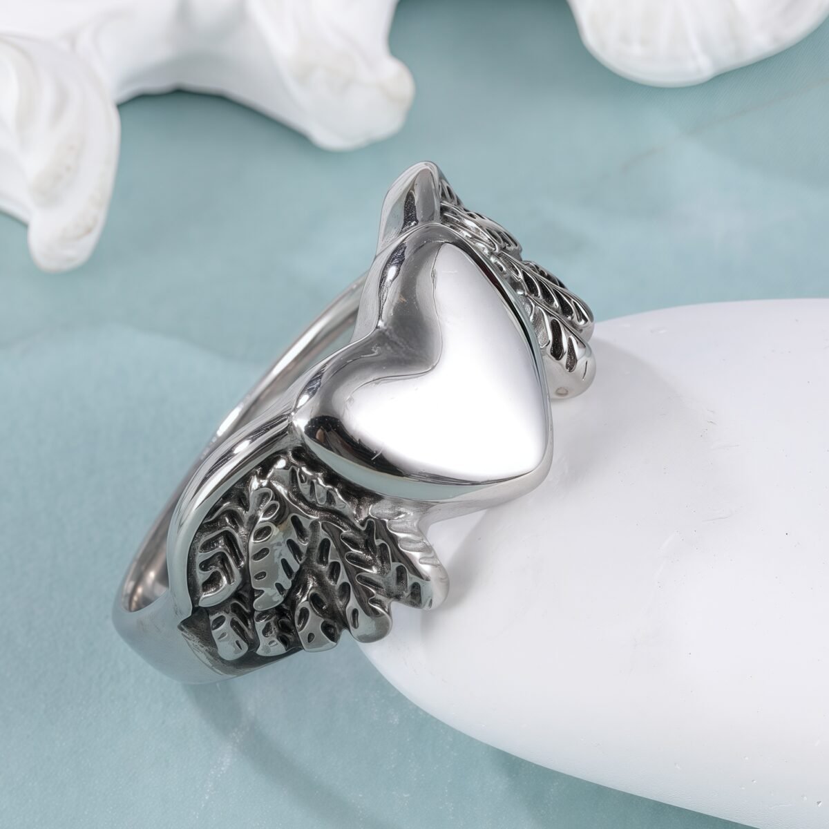 Heart and Wings Design Silver Unisex Stainless Steel Ring丨G002749 - Image 6