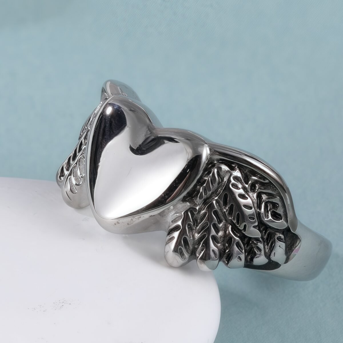 Heart and Wings Design Silver Unisex Stainless Steel Ring丨G002749 - Image 5