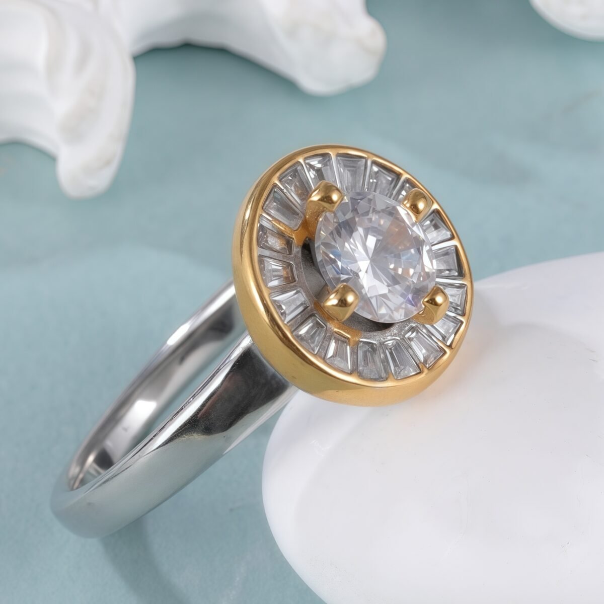 Elegant Design Round Gemstone Stainless Steel Women's RingحPL34G - Image 4