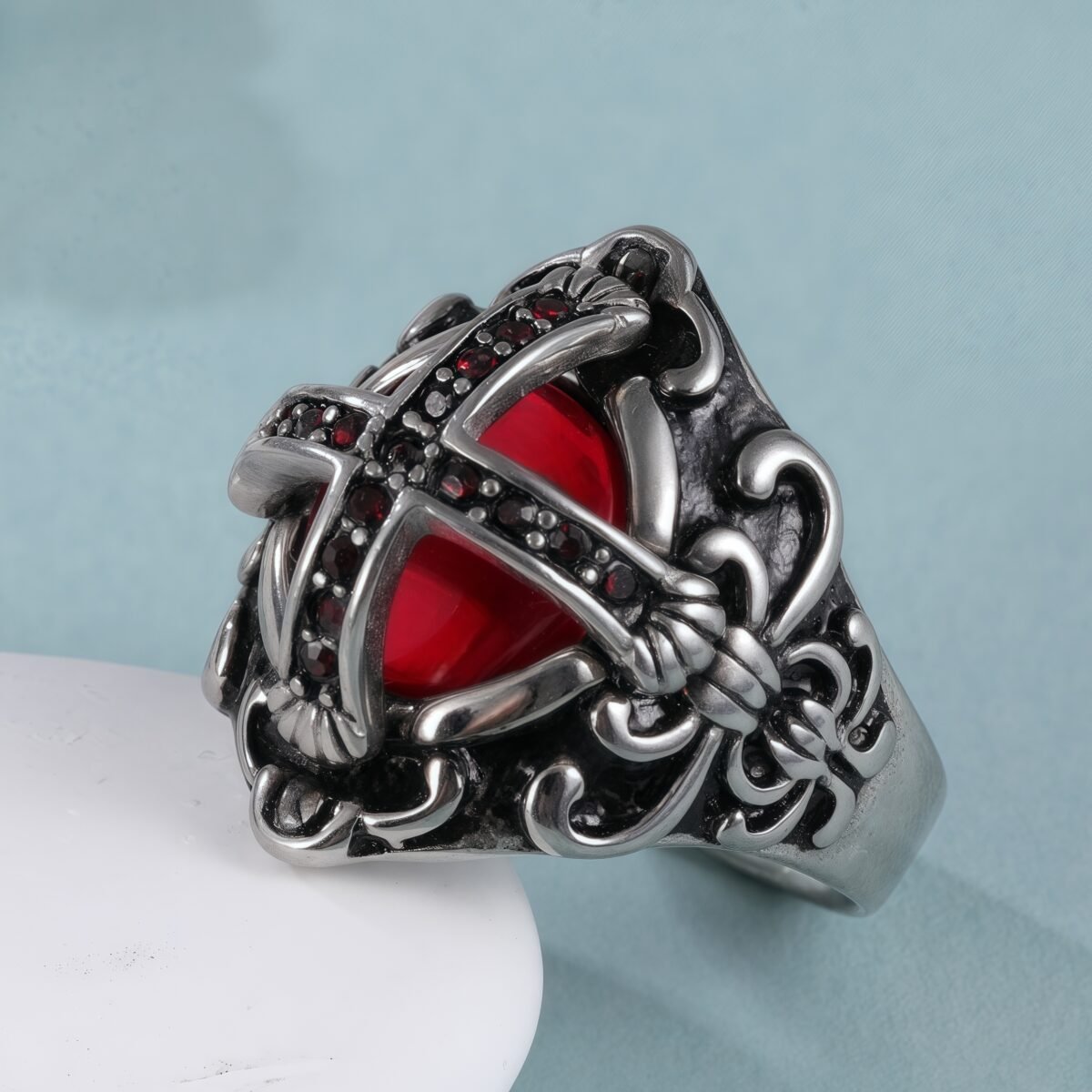 Cross-Set Ruby ​​Stainless Steel Men's Ring丨C-308 - Image 3