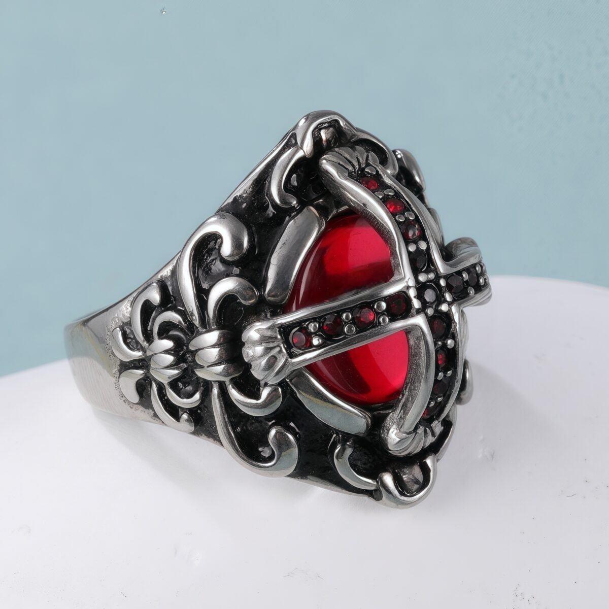Cross-Set Ruby ​​Stainless Steel Men's Ring丨C-308 - Image 5