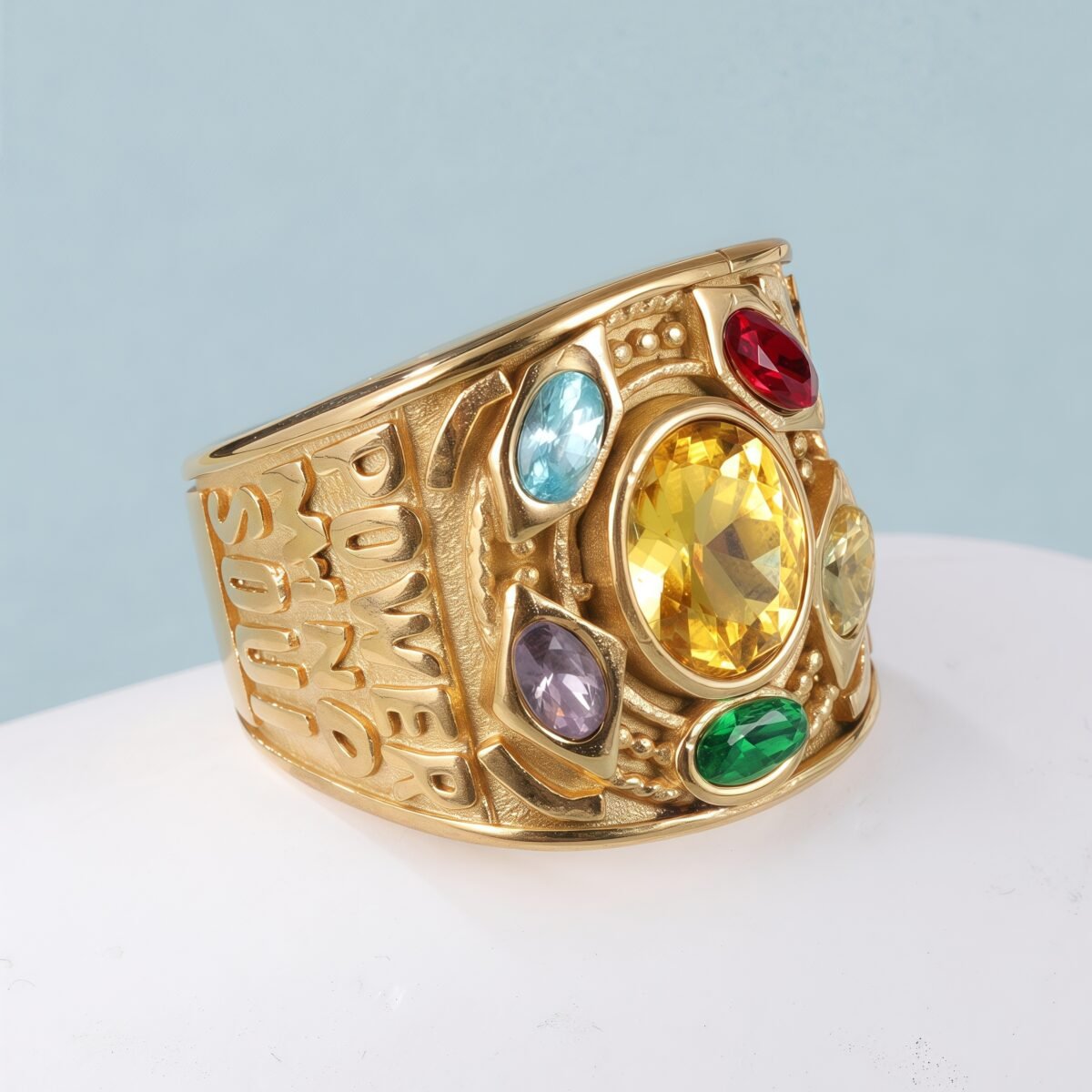 24k gold plated stainless steel men's ring with multi-colored gemstonesحB044 - Image 3