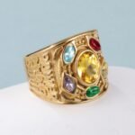 24k gold plated stainless steel men's ring with multi-colored gemstonesحB044 - Image 3