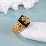 Gold Stainless Steel Ring with Black Gemstone and Cross Carving, Classic Vintage Style, Perfect Fashion Ring for Men, Ideal Gift - Image 4