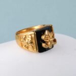 Gold Stainless Steel Ring with Black Gemstone and Cross Carving, Classic Vintage Style, Perfect Fashion Ring for Men, Ideal Gift - Image 5
