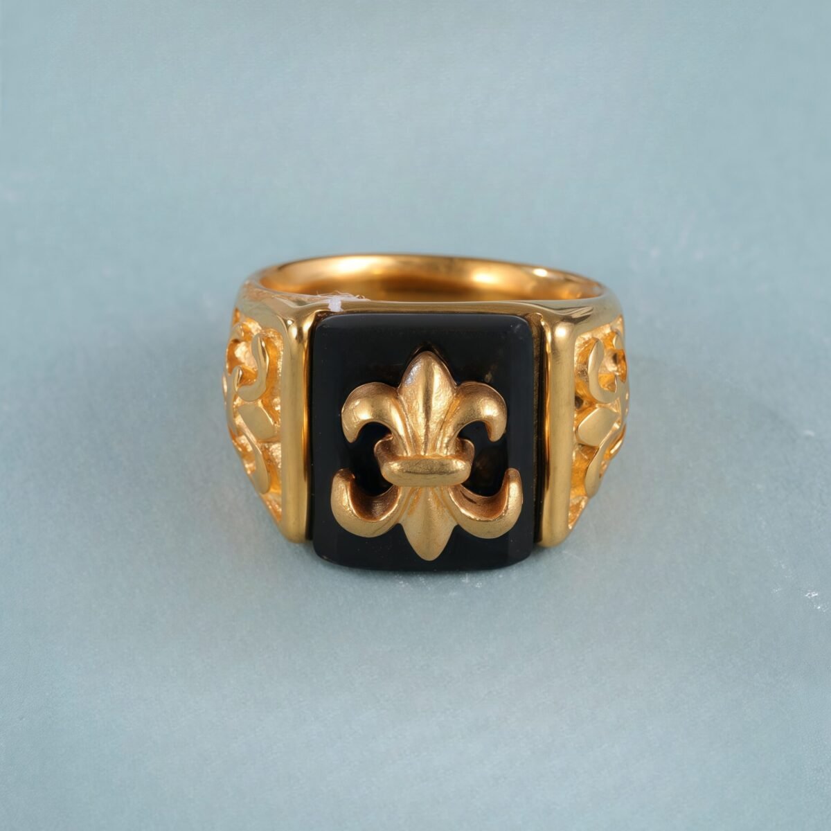 Gold Stainless Steel Ring with Black Gemstone and Cross Carving, Classic Vintage Style, Perfect Fashion Ring for Men, Ideal Gift - Image 3