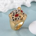 Panther Head Shining Hip Hop Inlaid Red And Black Brick Design Gold Stainless Steel Ring丨G00981 - Image 4