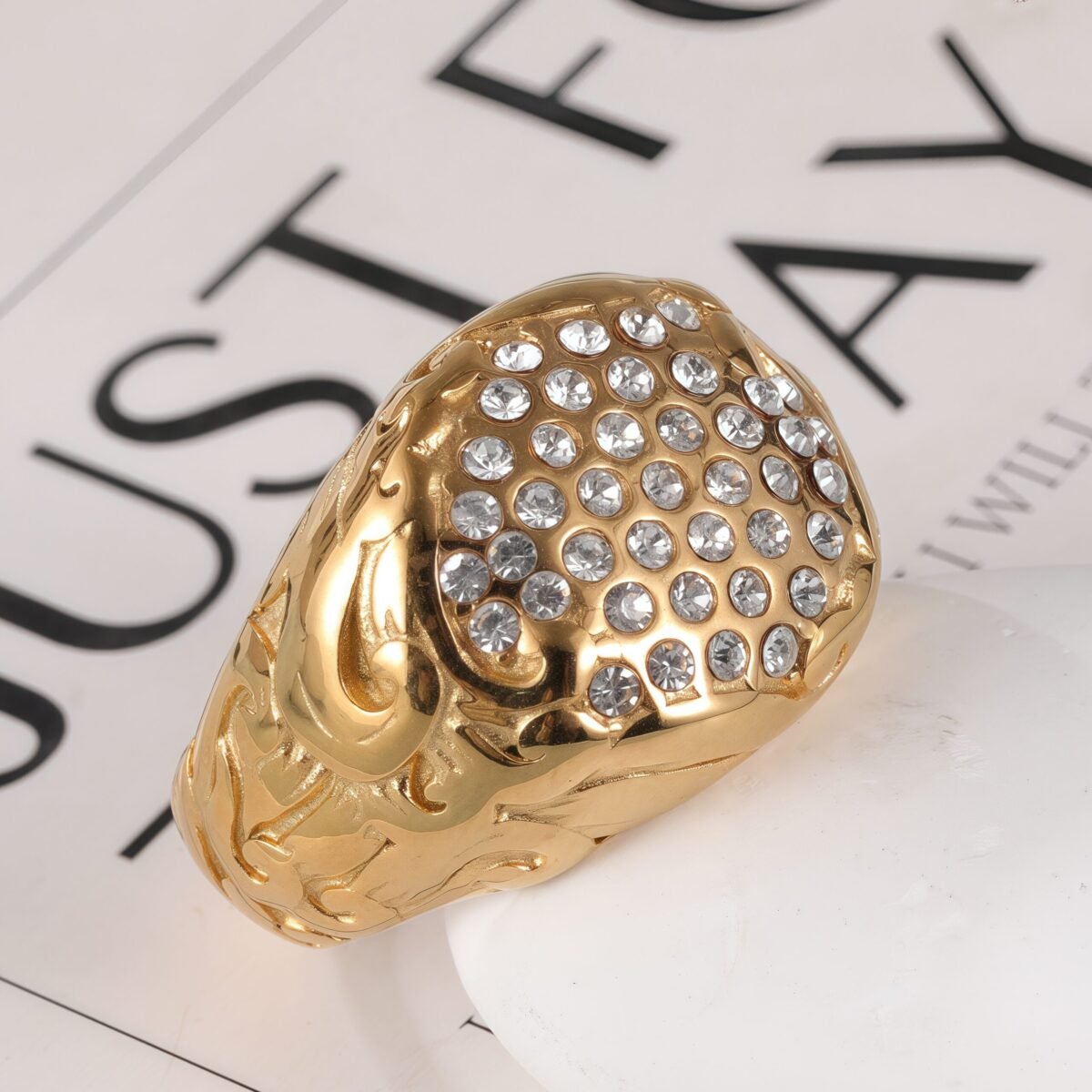 Luxury Design Gold Stainless Steel Ring With Sparkling Diamonds丨G005260 - Image 3