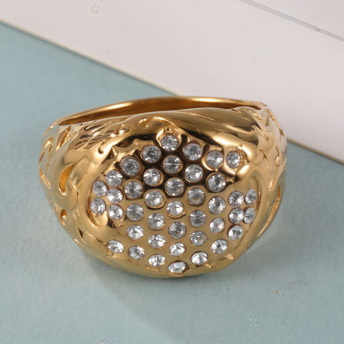 Luxury Design Gold Stainless Steel Ring With Sparkling Diamonds丨G005260 - Image 5