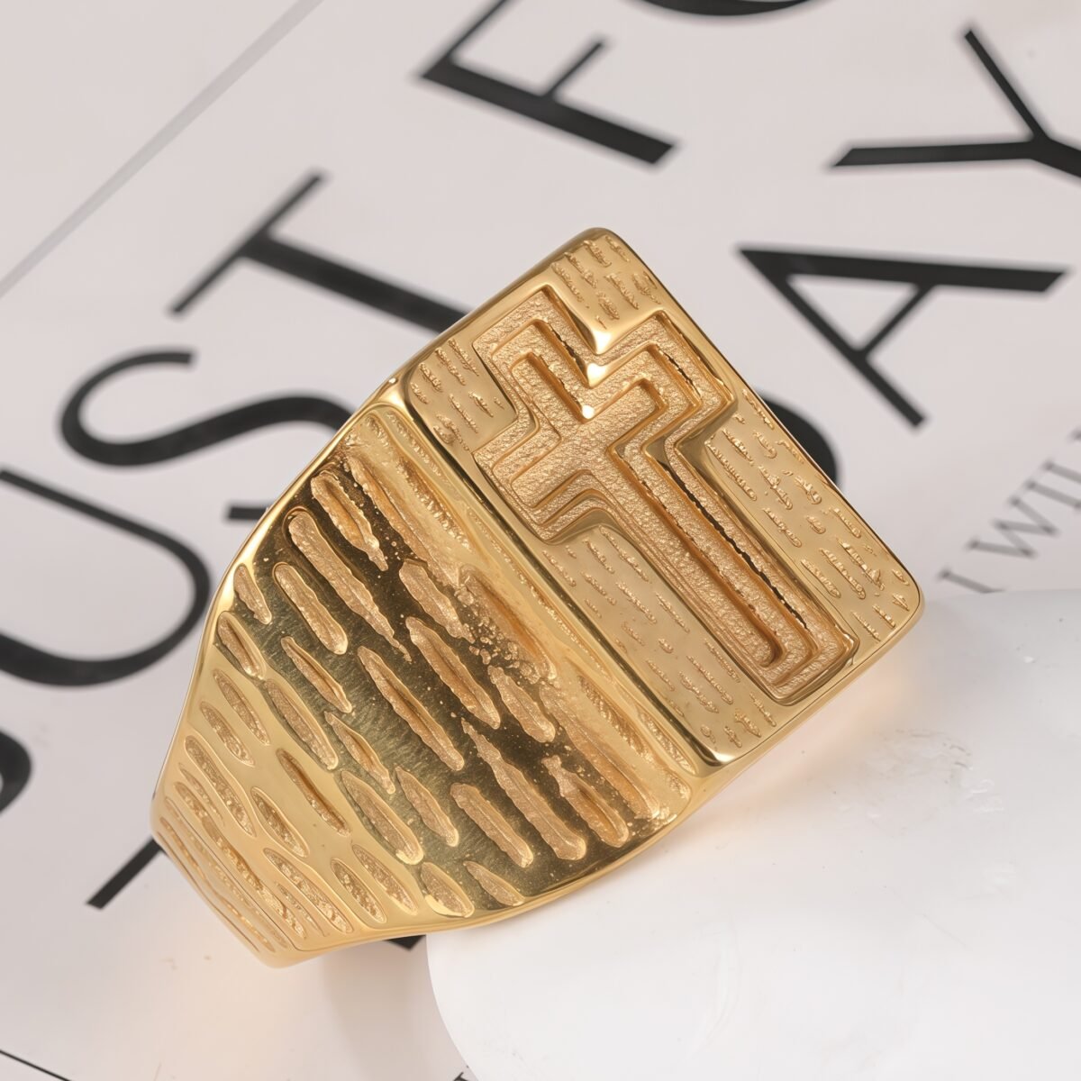 24k Gold Plated Cross Stainless Steel Men's Ring丨G002342 - Image 6