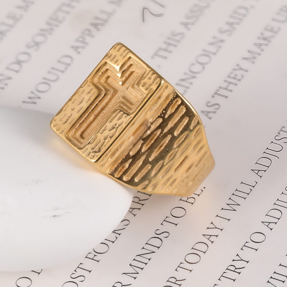 24k Gold Plated Cross Stainless Steel Men's Ring丨G002342 - Image 7