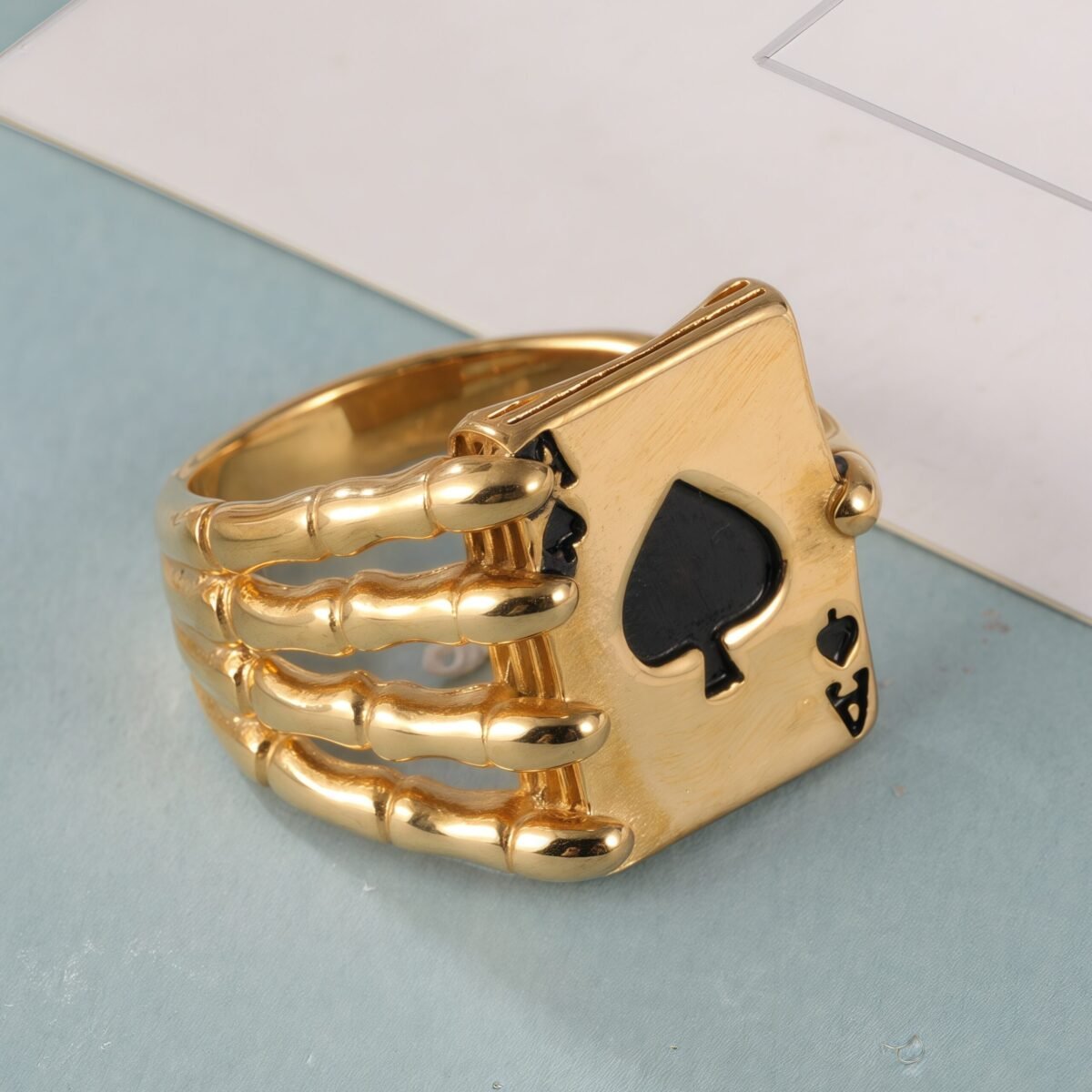 Fashionable Unique Skull Holding Playing Cards Stainless Steel Men's Ring丨G003770 - Image 3