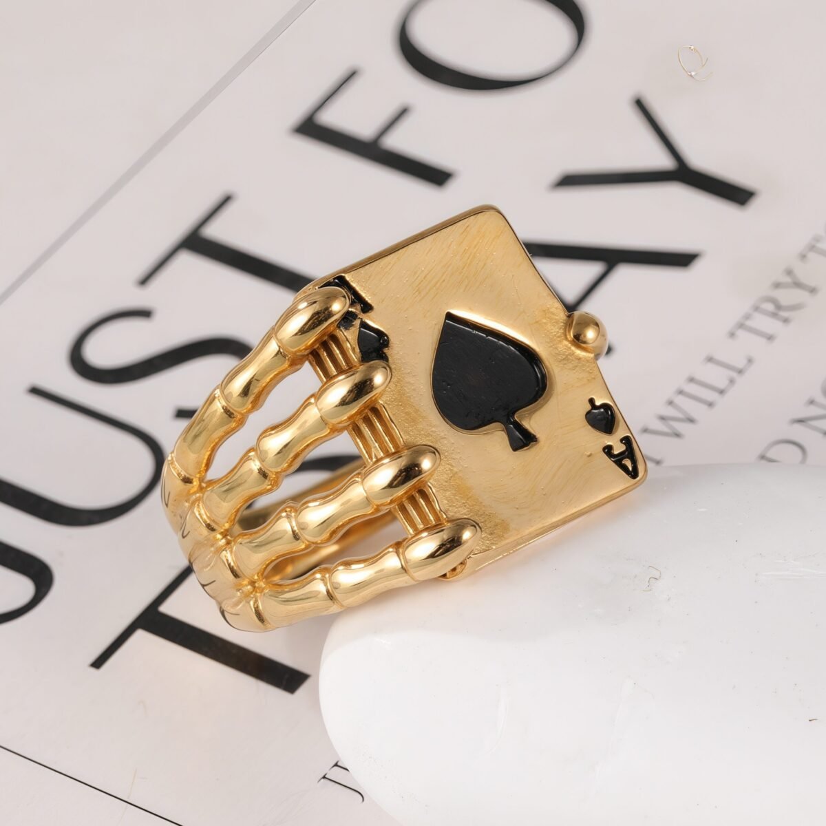 Fashionable Unique Skull Holding Playing Cards Stainless Steel Men's Ring丨G003770 - Image 6