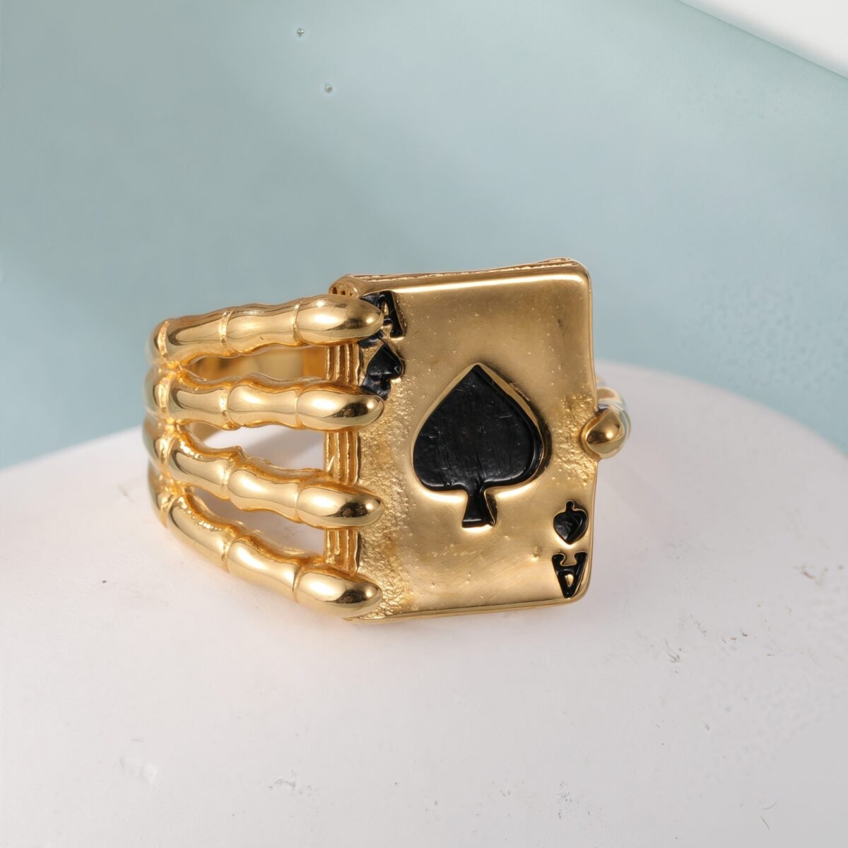 Fashionable Unique Skull Holding Playing Cards Stainless Steel Men's Ring丨G003770 - Image 4