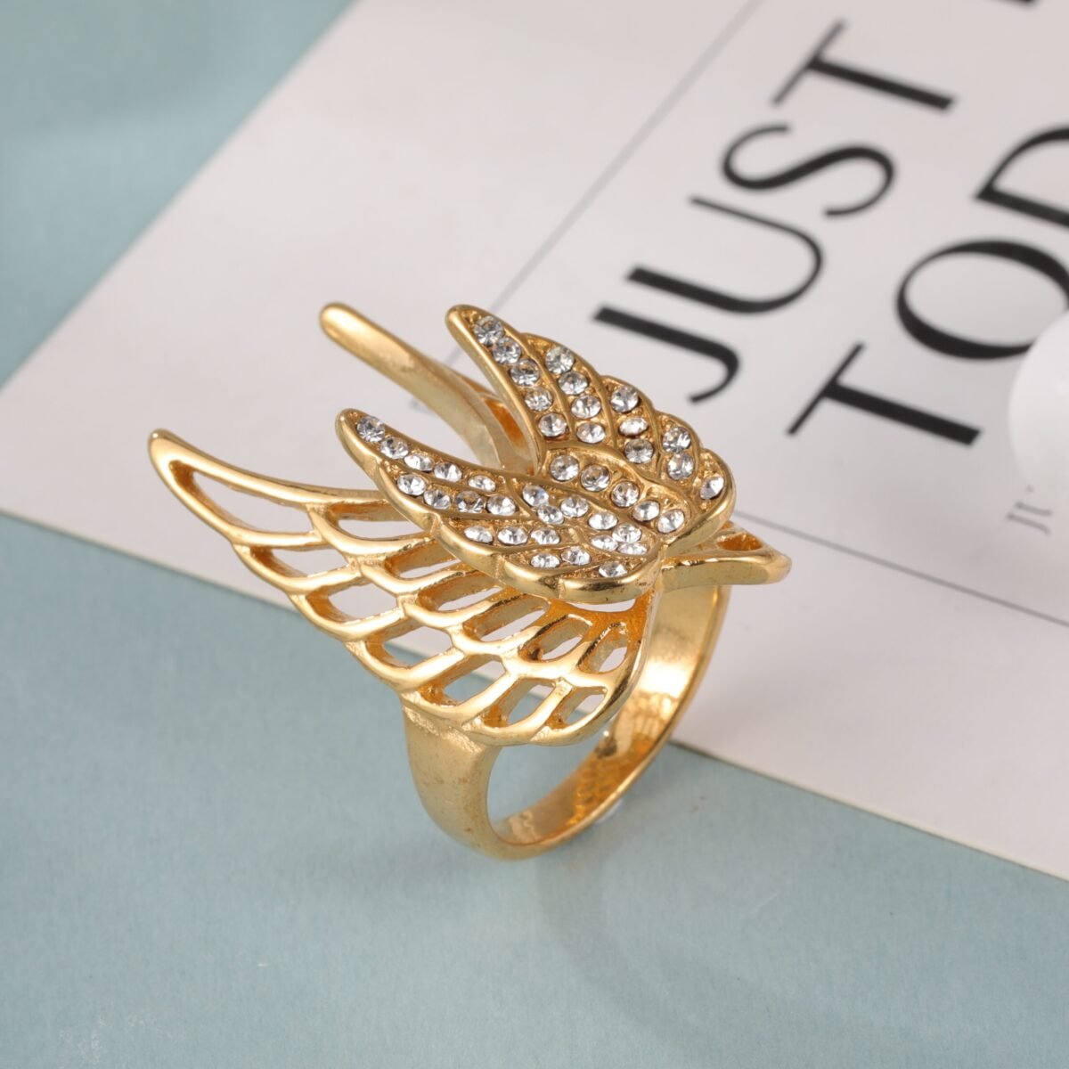 24k Gold Inlaid Crystal Wing Pattern Stainless Steel Female Ring丨C-306 - Image 6