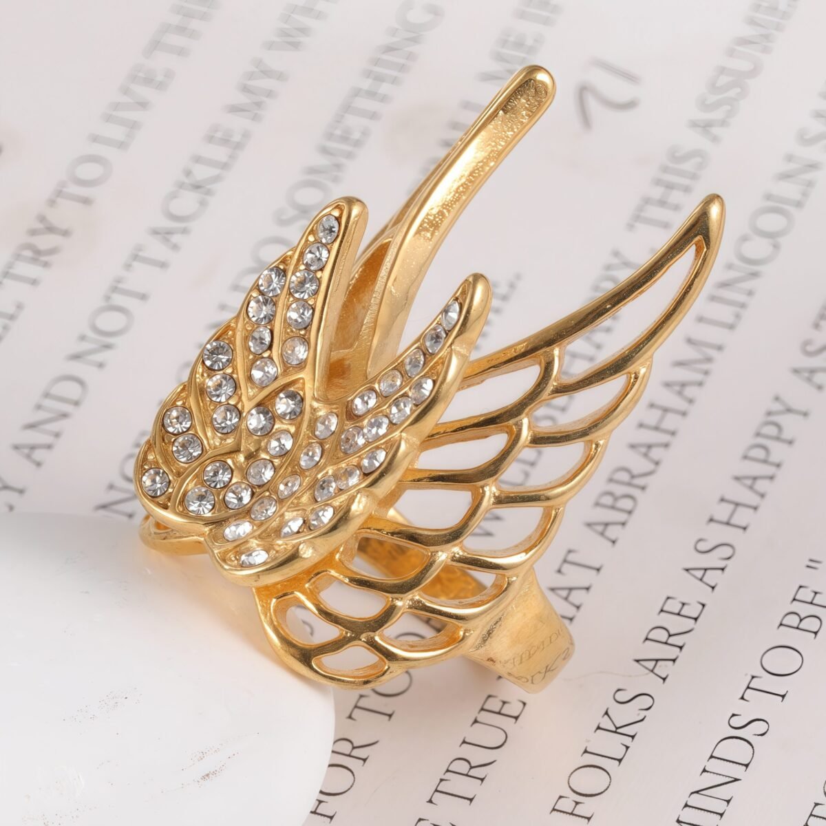 24k Gold Inlaid Crystal Wing Pattern Stainless Steel Female Ring丨C-306 - Image 3