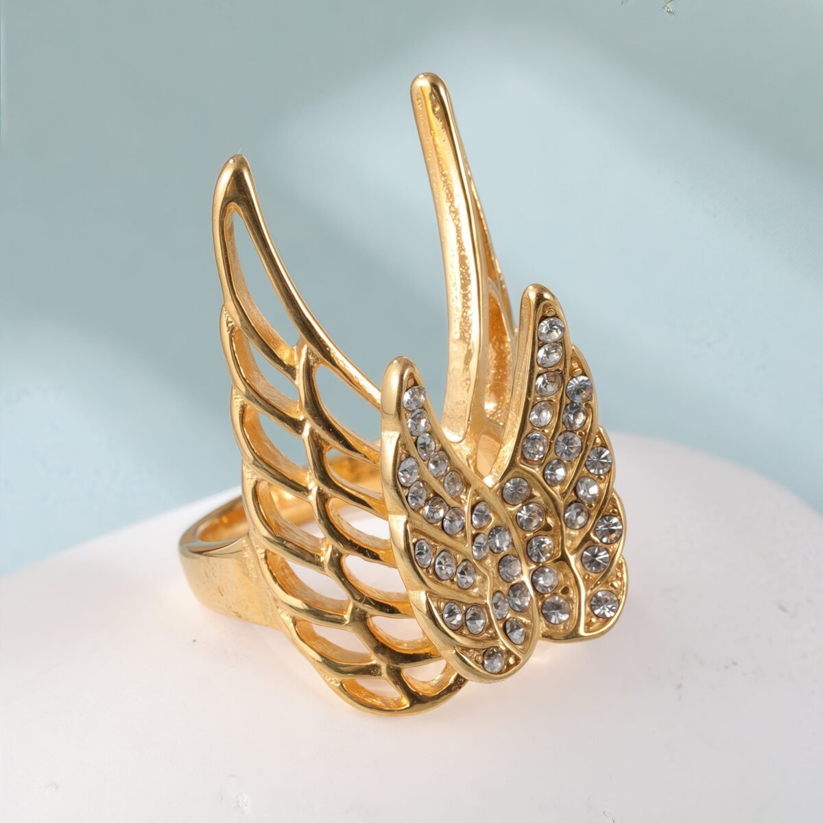 24k Gold Inlaid Crystal Wing Pattern Stainless Steel Female Ring丨C-306 - Image 4