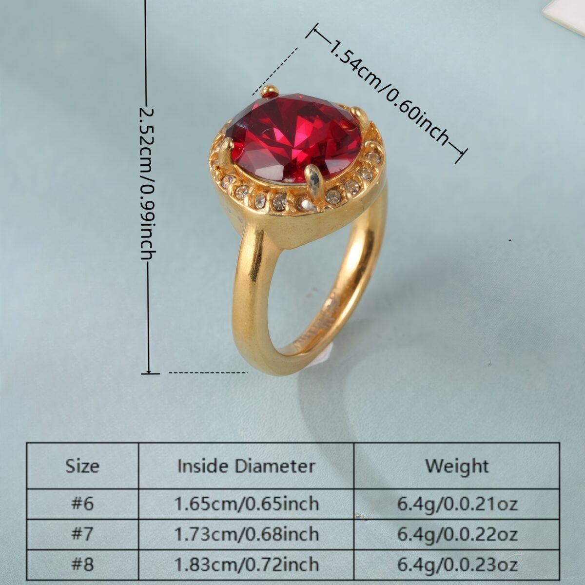 Elegant Gold Diamond-Encrusted Gemstones Stainless Steel Women's Ring丨PL50J - Image 6