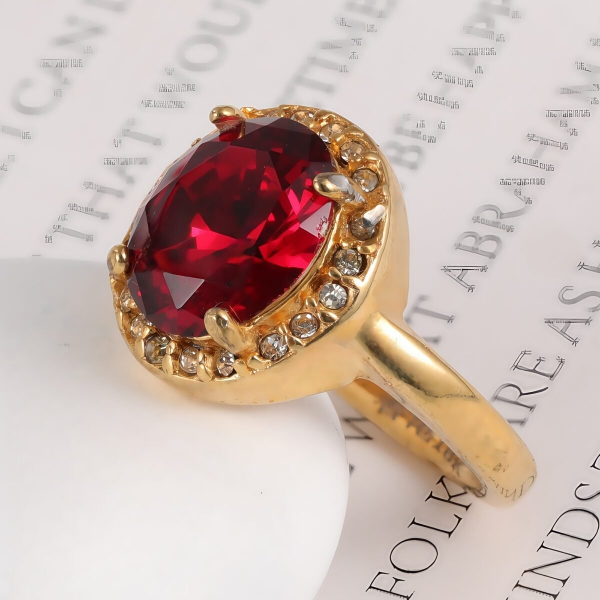 Elegant Gold Diamond-Encrusted Gemstones Stainless Steel Women's Ring丨PL50J - Image 5