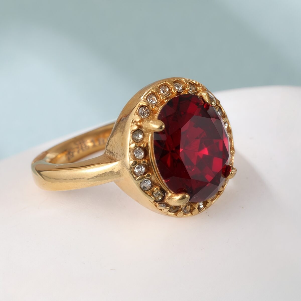 Elegant Gold Diamond-Encrusted Gemstones Stainless Steel Women's Ring丨PL50J - Image 3