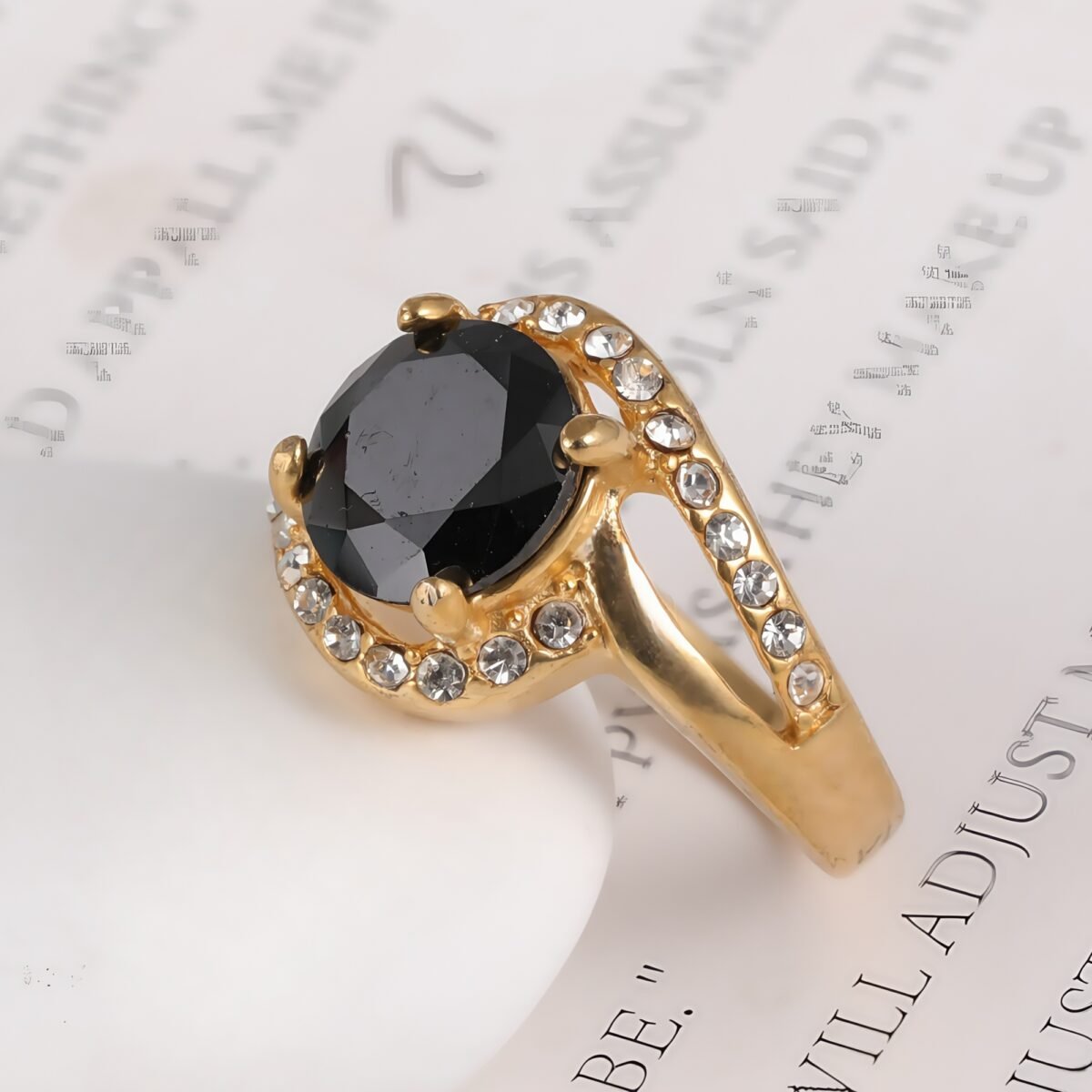 Elegant Gold Diamond-Encrusted Gemstones Stainless Steel Women's Ring丨PL122J - Image 3