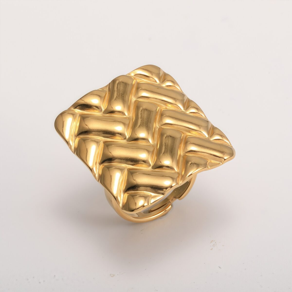 18K Gold Tone Stainless Steel Woven Pattern Square Ring for Women丨G005241 - Image 2