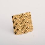 18K Gold Tone Stainless Steel Woven Pattern Square Ring for Women丨G005241 - Image 3