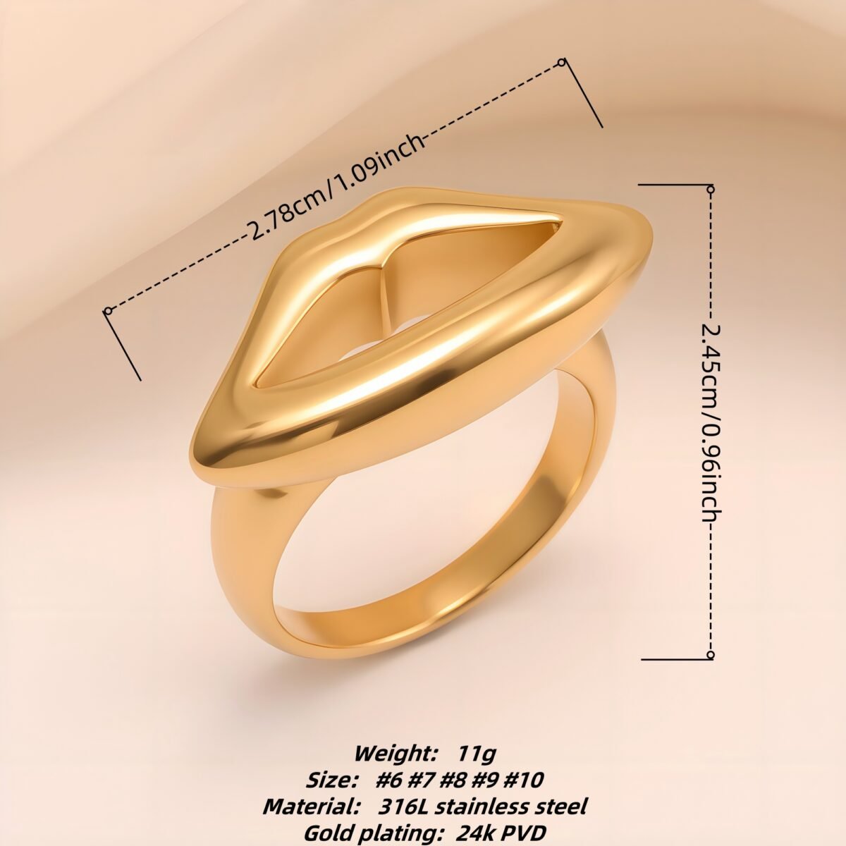 Stylish Style 3D Lip Stainless Steel Women's Ring丨G005467 - Image 2