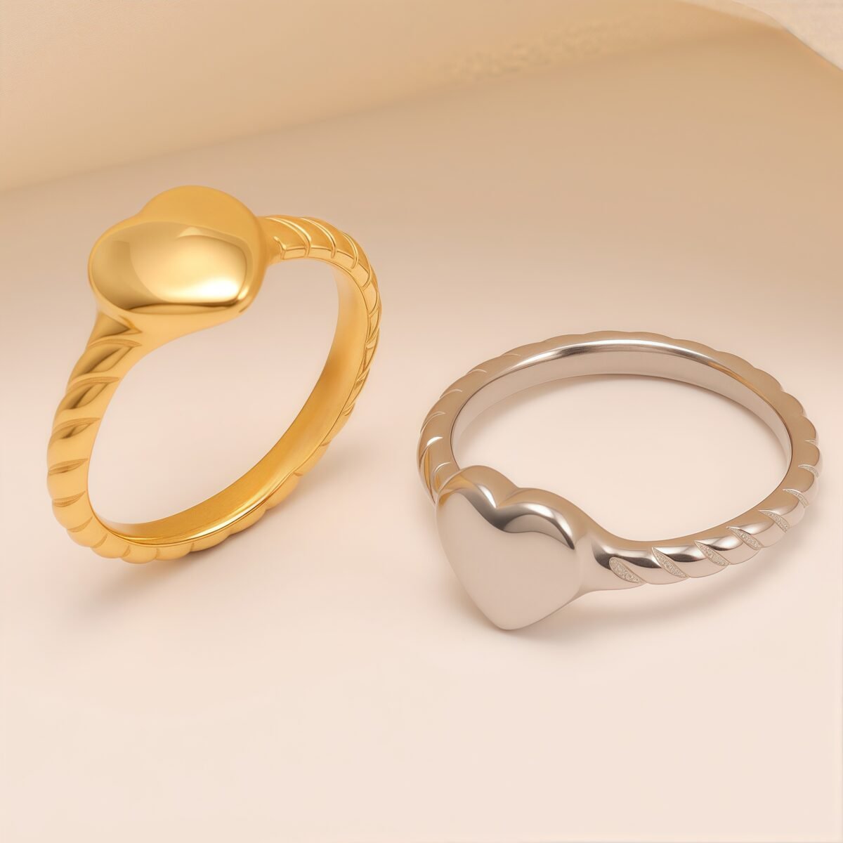 Twisted Pattern Heart Stainless Steel Couple Rings | N00528 - Image 1