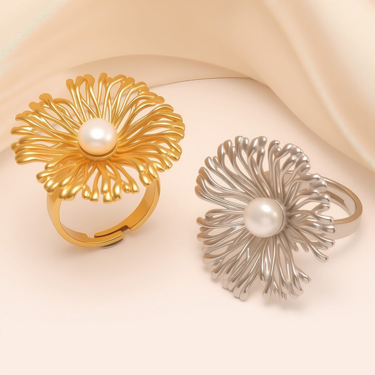 Stylish Pearl Flower Open - Women's Ring, Gold and Silver Versions | N005530 - Image 1