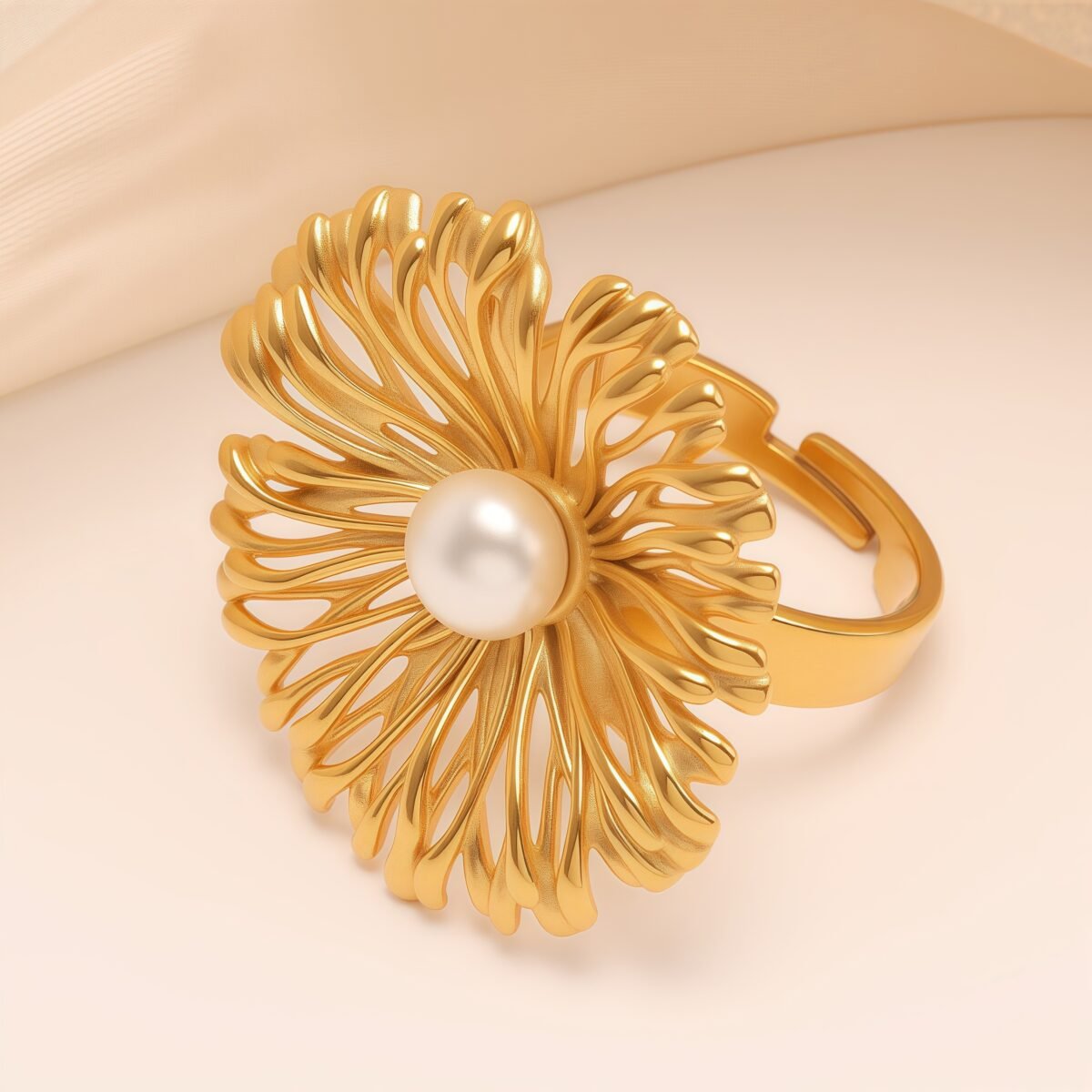 Stylish Pearl Flower Open - Women's Ring, Gold and Silver Versions | N005530 - Image 3