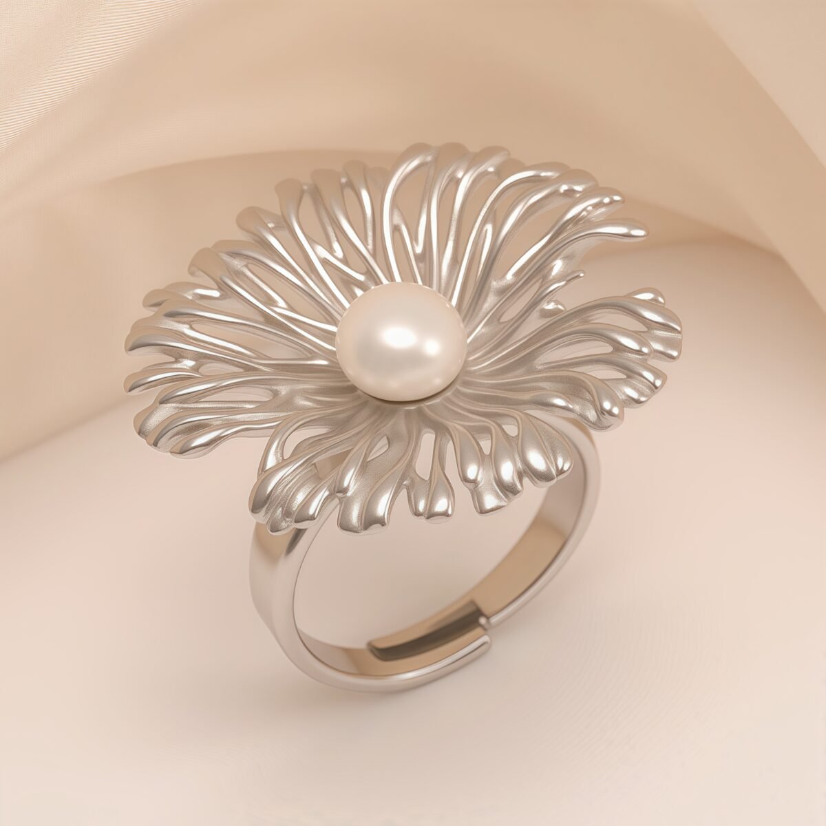 Stylish Pearl Flower Open - Women's Ring, Gold and Silver Versions | N005530 - Image 4